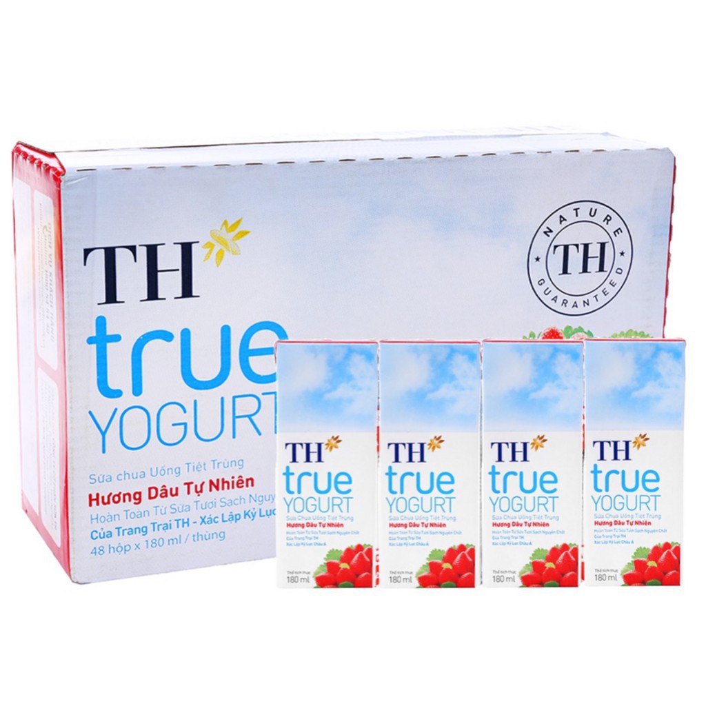Thùng 48 hộp 180ml Sữa chua uống tiệt trùng TH True Yogurt ( Cam, Dâu, Việt Quất)