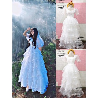 (miễn phí chỉnh váy) đầm maxi tầng tay phồng đi du lịch săn mây chụp hình thời trang sống ảo cô dâu đơn giản