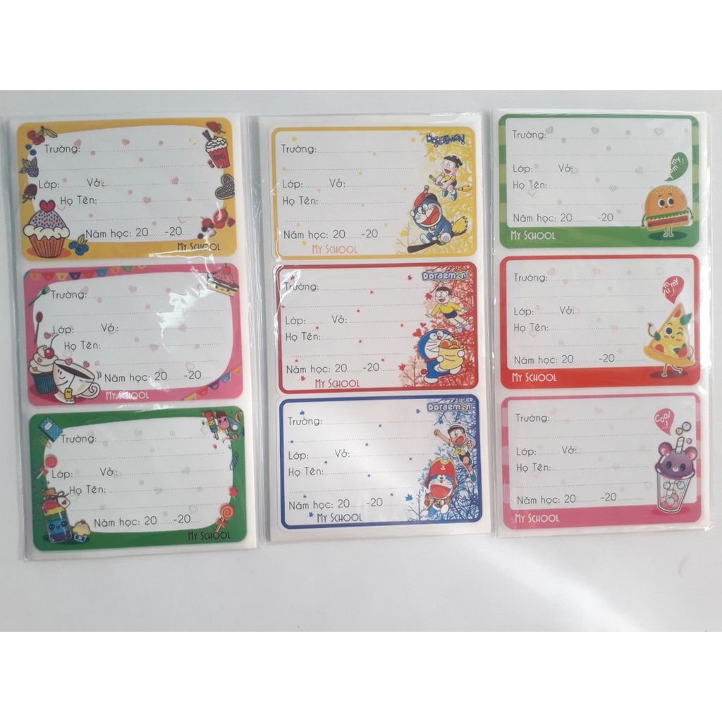 Set 12 cái nhãn vở bóc dán loại to đẹp My school