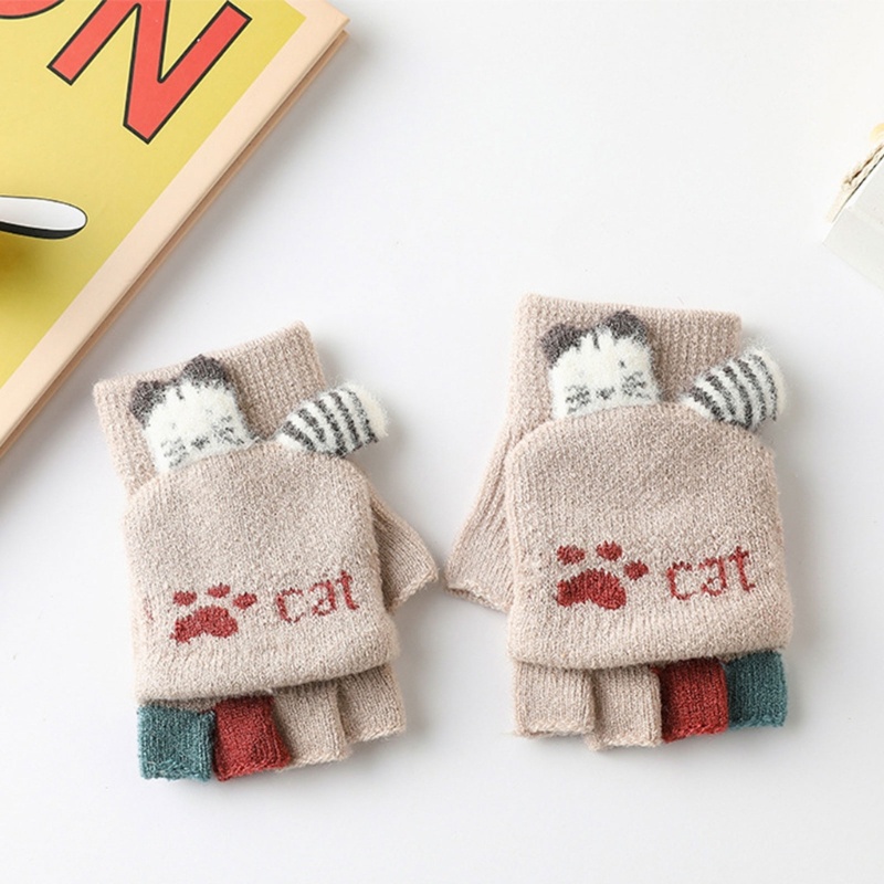 Găng Tay Len Hở Ngón Giữ Ấm Mùa Đông Cho Bé