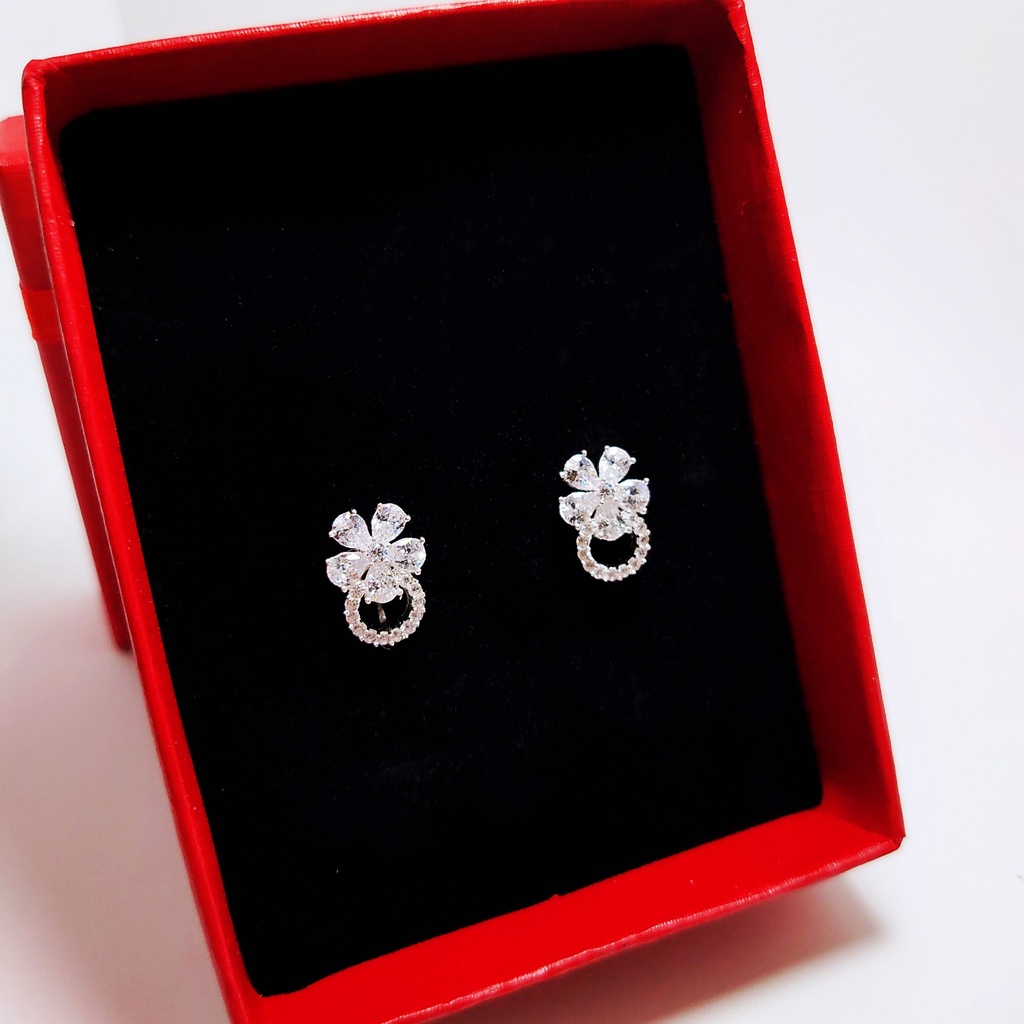 Khuyên tai bạc Khuyên cài Hoa nạm đá sang chảnh s950 cao cấp