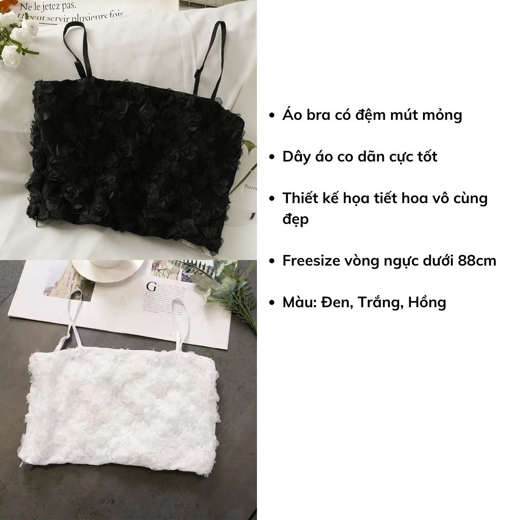 Áo bra nữ 2 dây croptop đẹp ren nhún xinh xắn DEVARI B3653