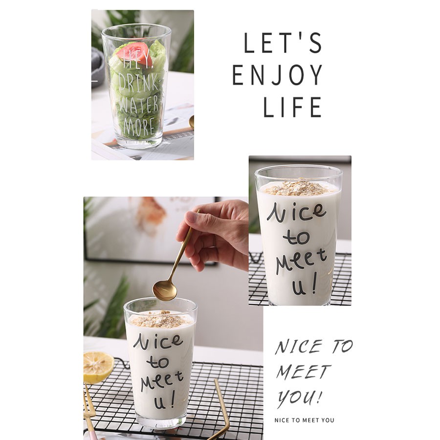 Cốc Thuỷ Tinh [𝐍𝐞𝐰] - Ly Thuỷ Tinh Uống Trà, Uống Nước, Cà Phê, Sinh Tố, Nhiều Mẫu Chữ, Có Vạch Chia ml- C07 | BigBuy360 - bigbuy360.vn
