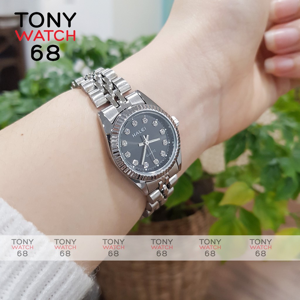 Cặp đồng hồ đôi Halei dây kim loại màu trắng mặt đen chống nước chống xước tuyệt đối 3atm Tony Watch 68