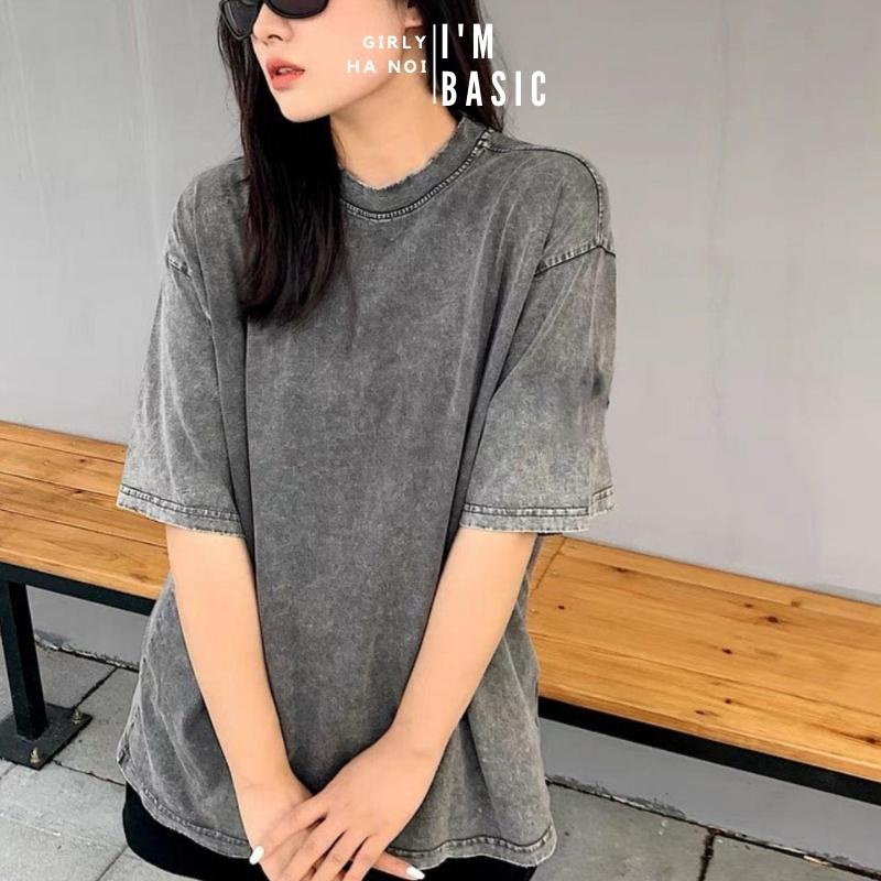 Áo thun Wash Áo Phông Xám Trơn Nữ I'm Basic Girly trẻ trung năng động