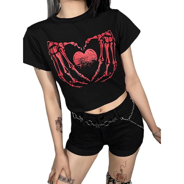 Áo thun croptop MMIOT Y2K tay ngắn in họa tiết móng vuốt thời trang mùa hè 2023