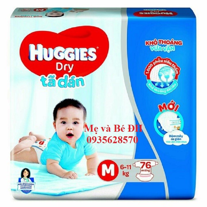 Tã dán Huggies Dry M76-L68-XL62-XXL56 (Size M - L - XL - XXL)