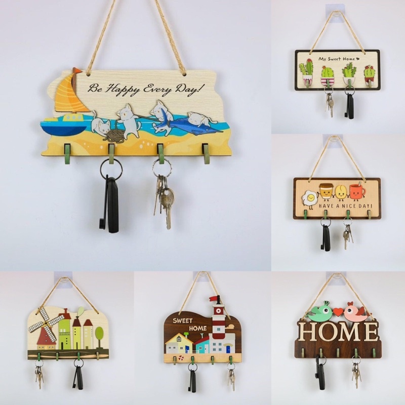Bảng gỗ treo móc khóa trang trí gia đình nhà cửa kèm móc câu ý nghĩa và làm quà tặng