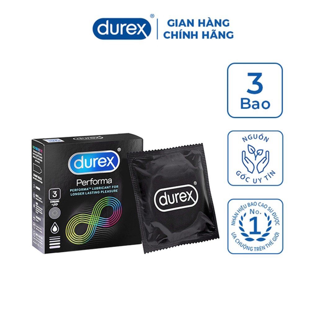 Bao Cao Su Durex Performa Hộp 3 Cái - Kéo Dài Thời Gian