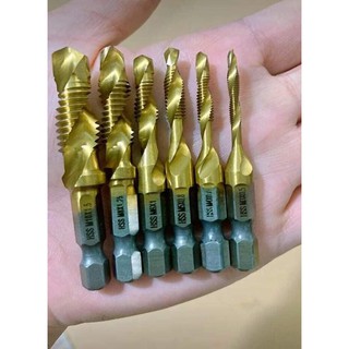 Bộ 6 Mũi Taro tạo zen siêu bền dành cho máy khoan Chân Lục Giác Tạo Ren Doa Âm Mũ Vít M3-M10 Phủ Titanium siêu bền