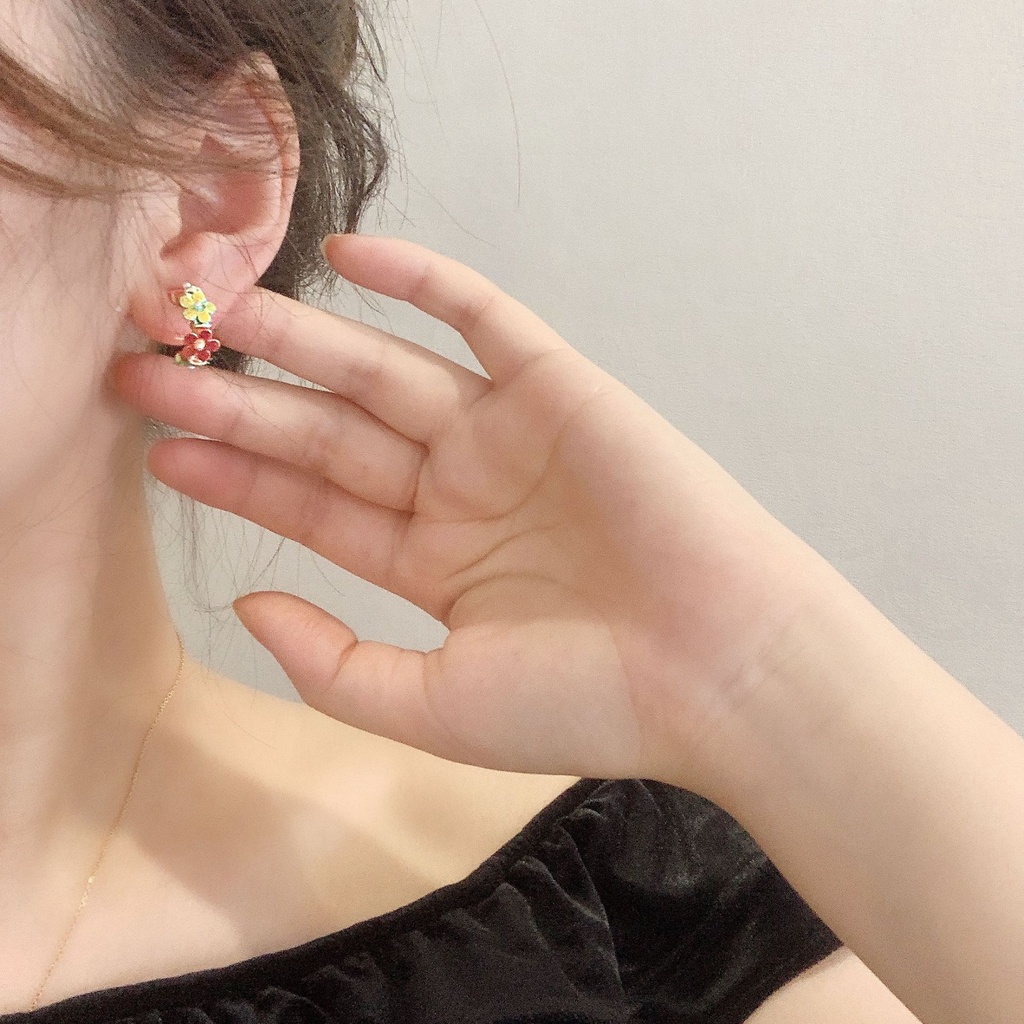 Khuyên Tai Kim Bạc S925 Họa Tiết Hoa Phong Cách Hàn Quốc Ngọt Ngào Cho Nữ