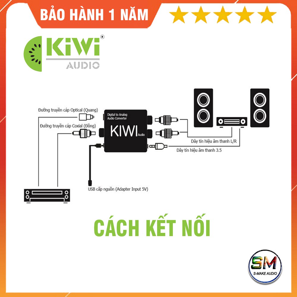 Bộ chuyển đổi âm thanh KiWi KA08 - Đầu giải mã Optical, USB, Bluetooth - smake audio