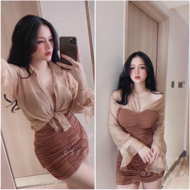 [Rẻ Vô Địch] Đầm đẹp - Đầm body phối áo voan - mặc được 2 kiểu | BigBuy360 - bigbuy360.vn