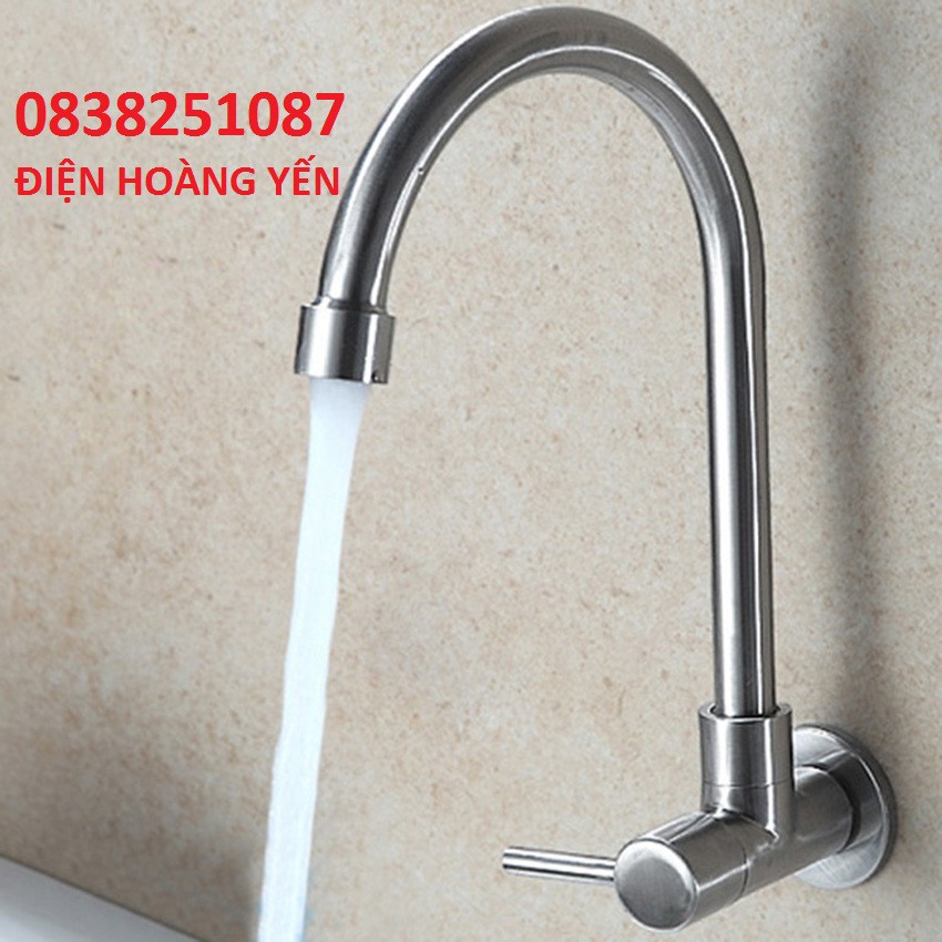 Vòi rửa bát chén inox 304 Cắm Tường cần Cứng Xoay 360 độ 1 Đường Nước - CL2006