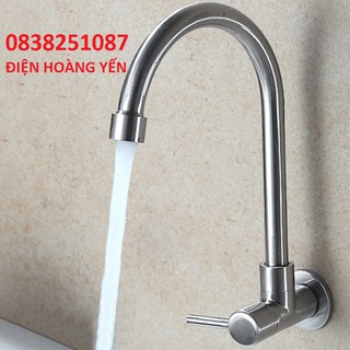 Vòi rửa bát chén inox 304 cắm tường cần cứng xoay 360 độ 1 đường nước - cl2006