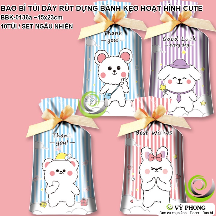 SET 10 BAO BÌ TÚI NHỰA DÂY RÚT BUỘC MIỆNG HOẠT HÌNH XUÂN NĂM MỚI NOEL ĐỰNG BÁNH KẸO LÀM QUÀ TẶNG CÁC DỊP LỄ TẾT BBK-0136