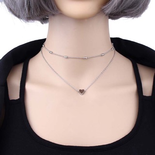 Dây chuyền Choker trái tim bạc 2 tầng nữ tính