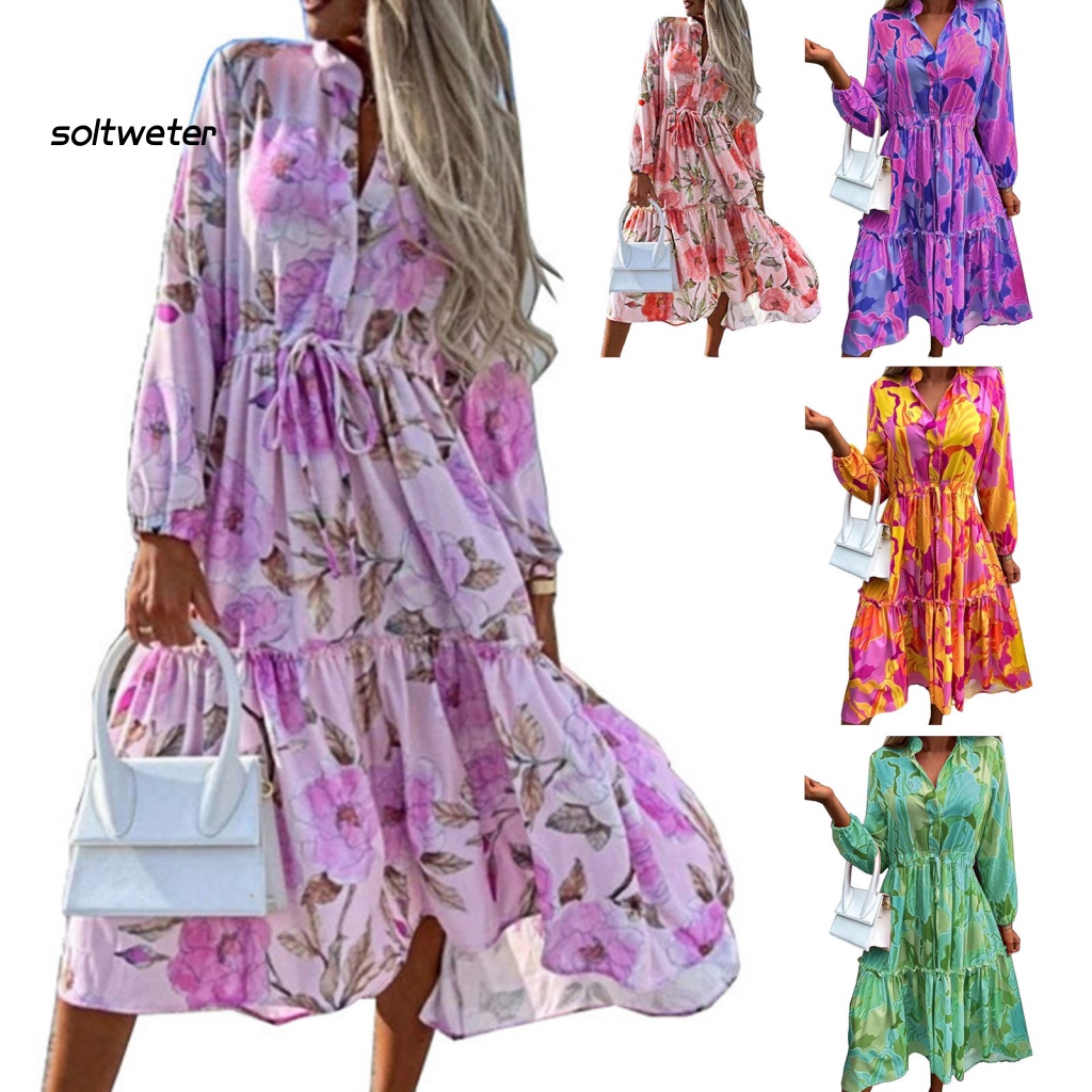 Đầm Tay Dài In Họa Tiết Mùa Hè Thoải Mái Cho Nữ