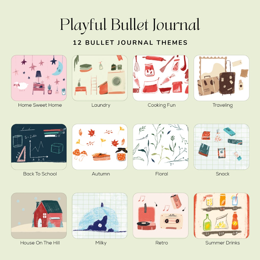 Combo Sổ Crabit Playful Daily Bullet Journal - Sổ in sẵn layout bullet journal 12 tháng, in màu