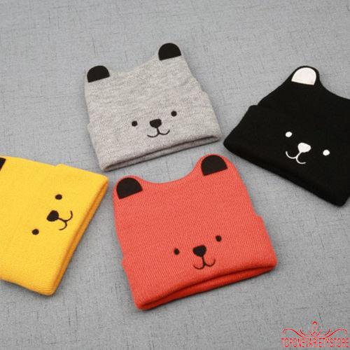 Nón beanie hình chú gấu dễ thương bằng vải len dệt cho bé