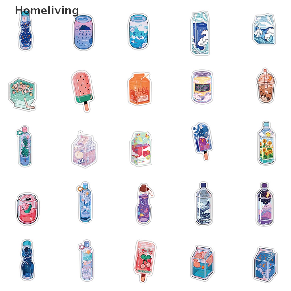 Bộ 50 Miếng Dán PVC Họa Tiết Hoạt Hình Dễ Thương Dùng Trang Trí Thức Uống
