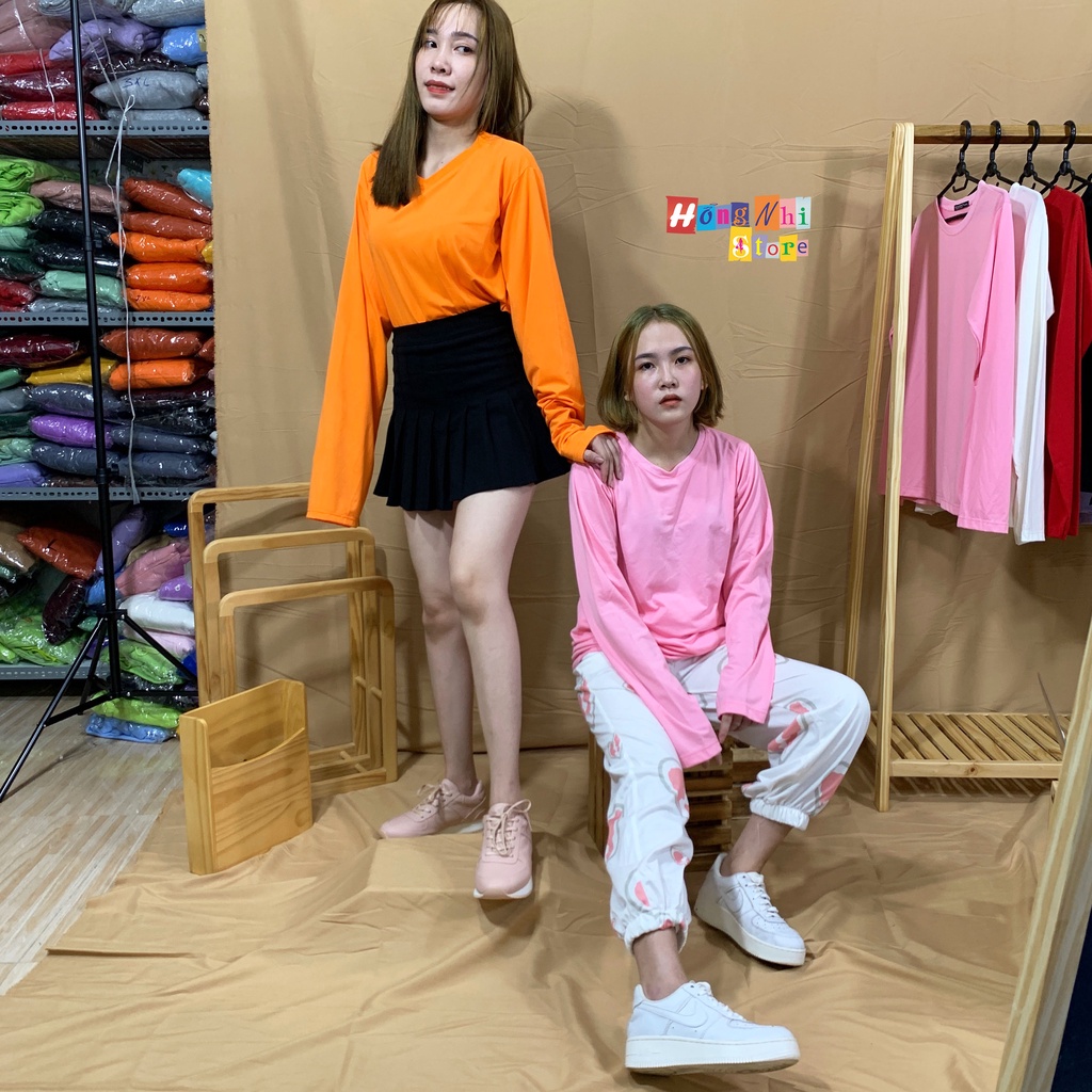 Áo Thun Tay Dài Trơn Long Tee Ulzzang Unisex Dáng Rộng Màu Hồng Tươi - MM