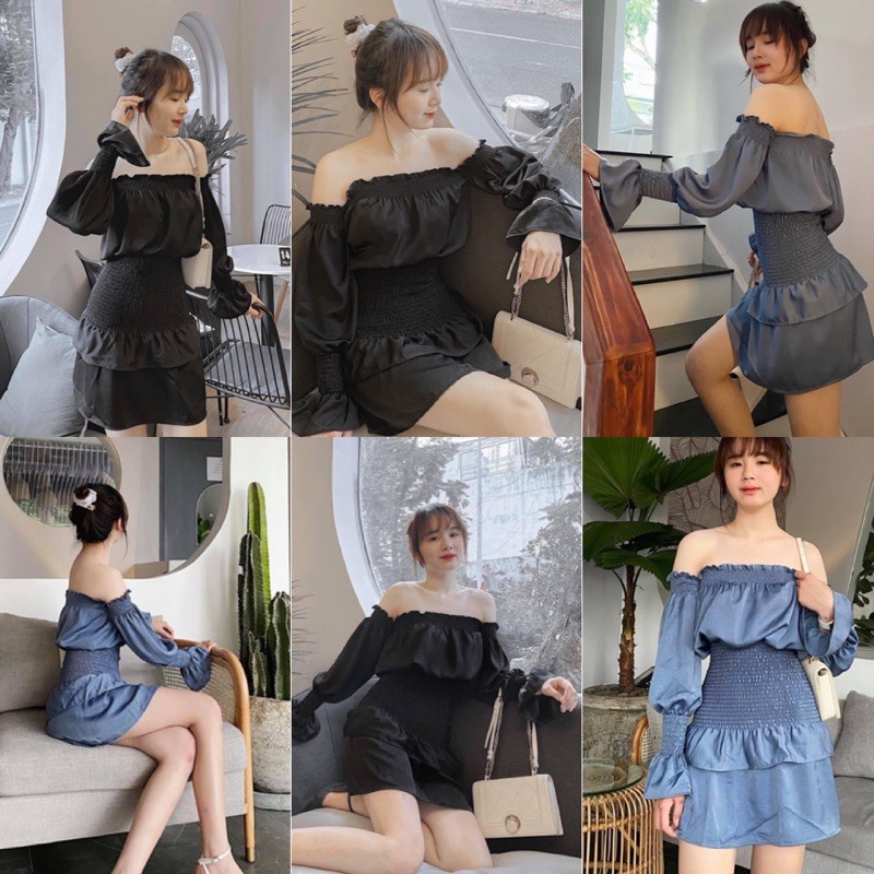 Đầm xinh MIRAL DRESS thiết kế trễ vai hở vai quyến rũ bo chun tay áo và phần eo co giãn