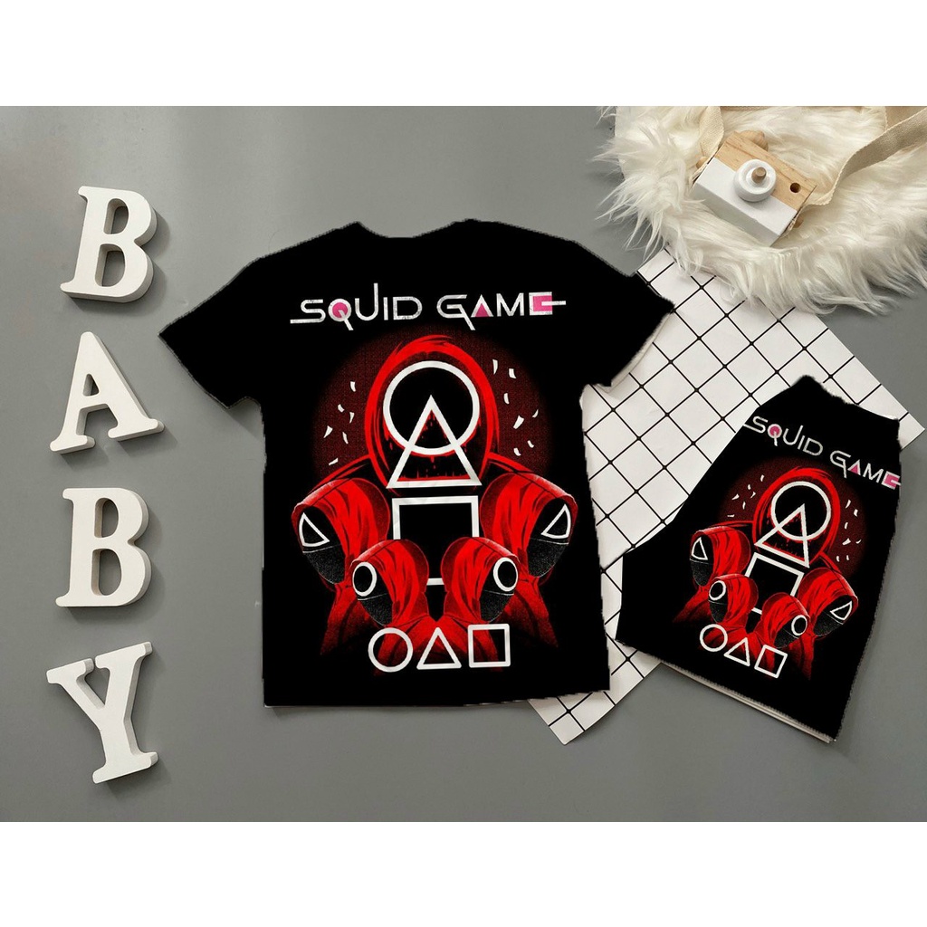 Bộ đồ cộc tay bé trai, bộ thun lạnh thái in 3D SQUID GAME size từ 10kg - 60kg