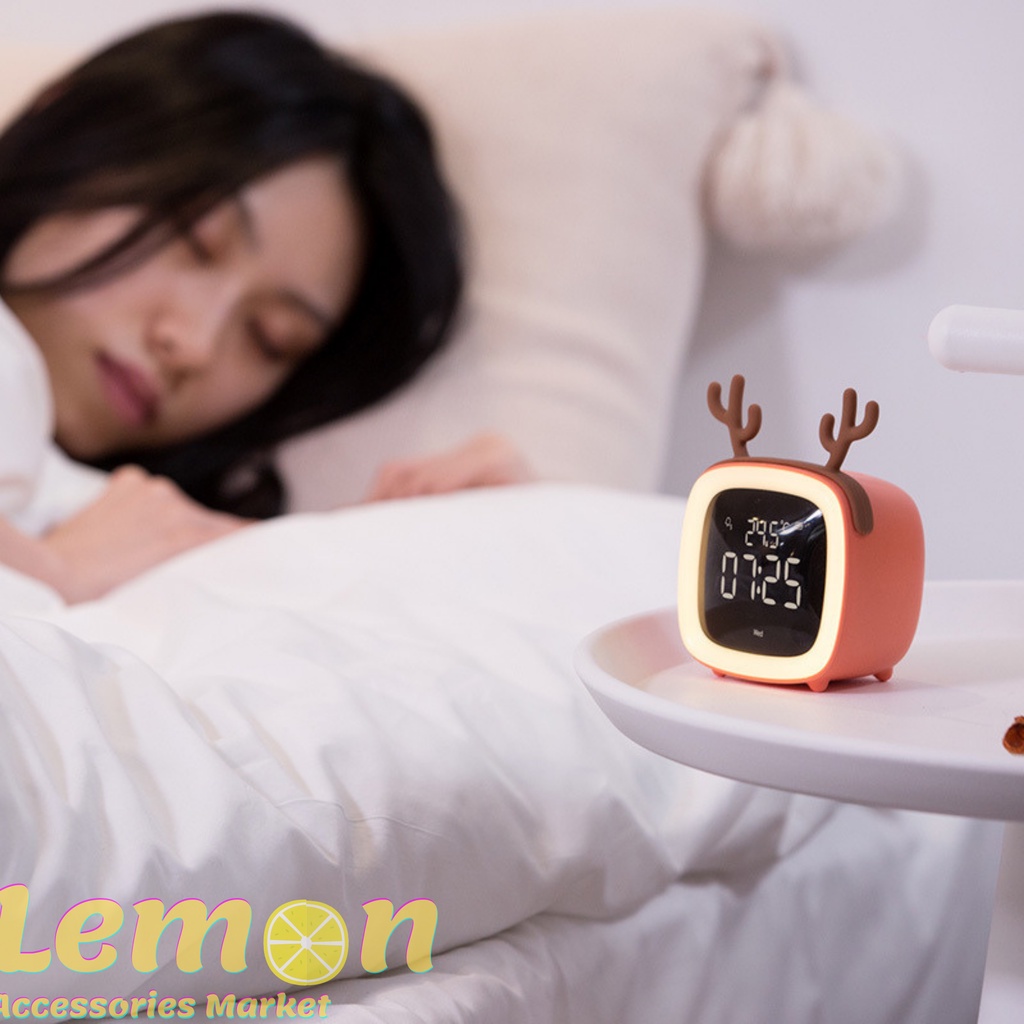 Đồng hồ led để bàn cảm biến dễ thương có đèn led PETTV , đồng hồ hỗ trợ đèn ngủ kiêm báo thức
