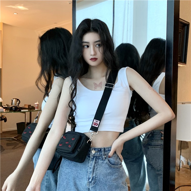 Xiaozhainv Áo hai dây màu trơn phong cách Hàn Quốc thời trang trẻ trung cho nữ