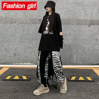 Quần Dài Eo Cao In Họa Tiết Ngựa Vằn Màu Tương Phản Retro Thời Trang Cho Nam Nữ
