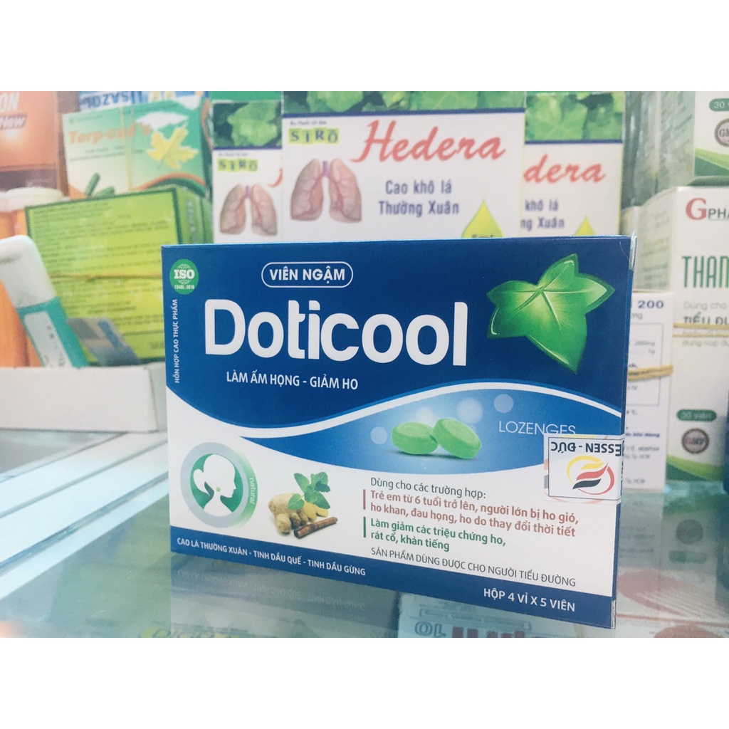 Viên ngậm Doticool làm ấm họng - giảm ho. Hộp 20 viên. Dùng được cho người bị tiểu đường