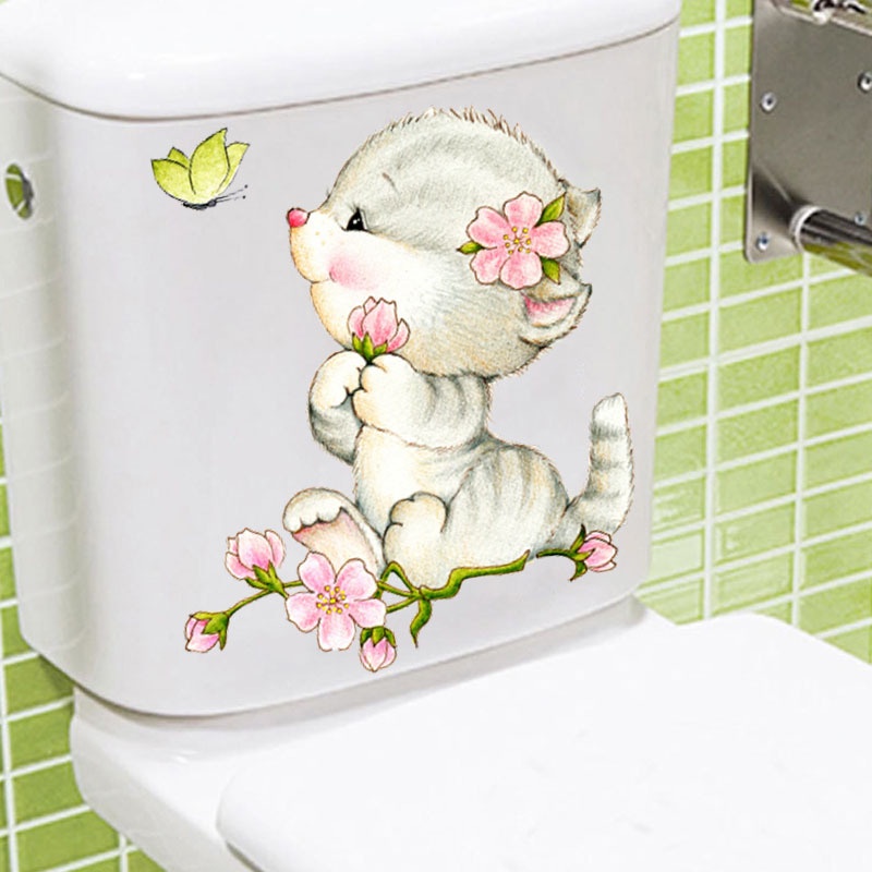Miếng dán tường/ tủ lạnh/ nhà vệ sinh tự dính và chống thấm nước hình mèo dễ thương