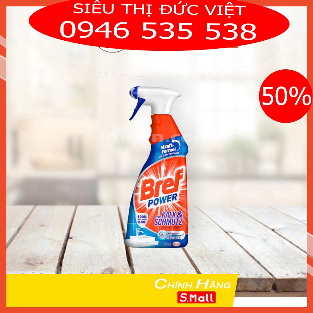 Vệ sinh tẩy cặn Canxi trên Inox, vách kính, sen vòi BREF Power Kalk &amp; Schmutz chai 750ml (nhập khẩu Đức)