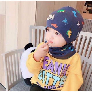 Set mũ kèm khăn ống cotton cao cấp cho bé