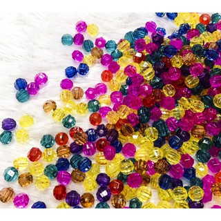 100 hạt nhựa trong suốt hình pha lê acrylic nhiều màu sắc size 6mm