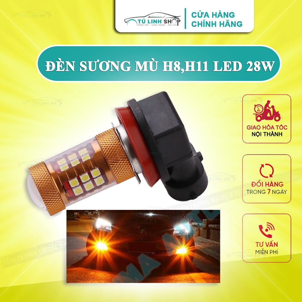 Đèn sương mù ô tô bóng LED độ sáng cao chân H8, H11 vỏ vàng chip 3030, điện 12v-24v