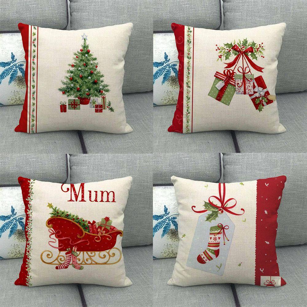 Vỏ Gối Vải Lanh In Họa Tiết Giáng Sinh / Ông Già Noel Kích Thước 1 45cmx45cm Trang Trí Nhà Cửa