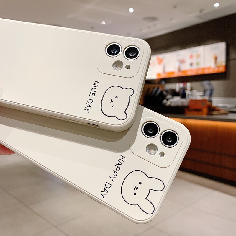 Ốp lưng iphone Thỏ Gấu cạnh vuông bảo vệ camera dẻo ip 6splus/7/7plus/8/8plus/x/xr/xs/11/12/pro/max/plus/13promax e221