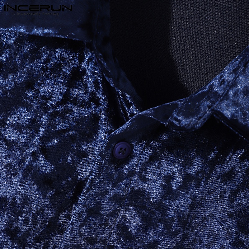 Áo sơ mi INCERUN vải nhung cổ bẻ tay dài thời trang xuân thu cho nam