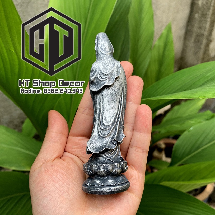 Tượng Mẹ Quan Âm 11cm đá xám trang trí nội thất nhà cửa- phong thủy- thờ cúng