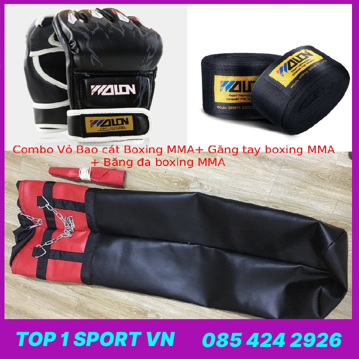 Vỏ bao cát đấm bốc boxing da kamat 2 lớp, đường kính 30cm tặng găng đấm bốc mma + băng đa cuốn tay - Bảo hành 6 tháng