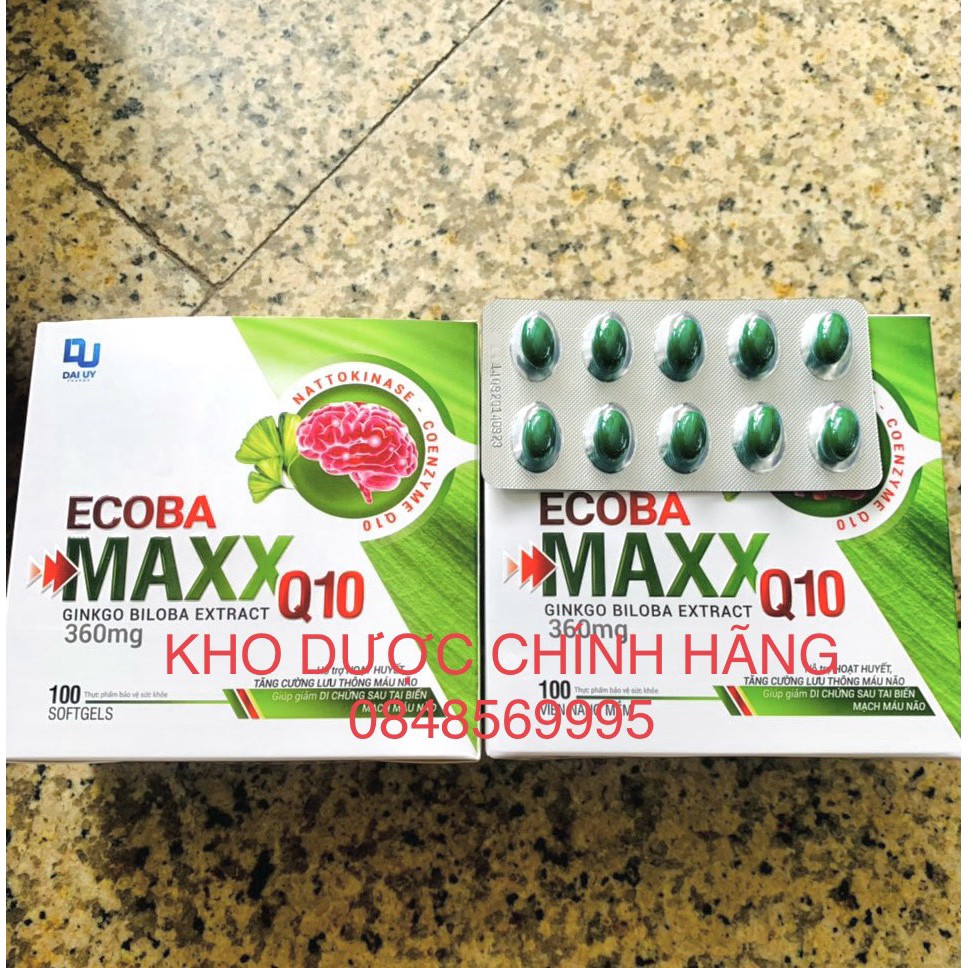 ECOBA MAXX Q10 hộp 100 viên - Ginkgo Biloba Extract 360mg-Hỗ trợ hoạt huyết, tăng cường lưu thông máu não.