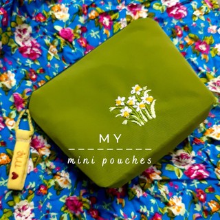 Ví xanh thêu tay hoa thủy tiên (đựng tiền xu và đồ lặt vặt)