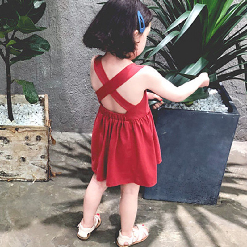 Đầm cotton không tay hở lưng dễ thương cho bé gái