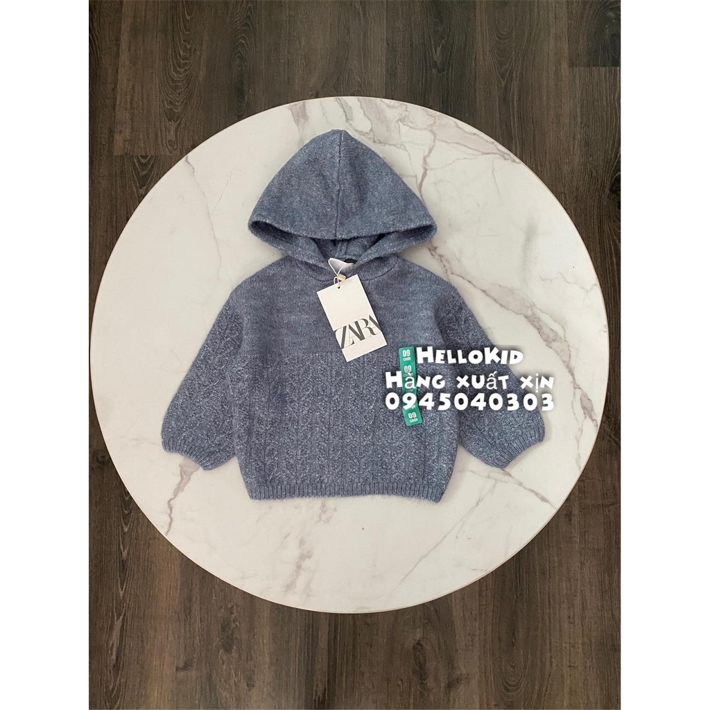 Áo len hoodie len xanh lạ cho bé