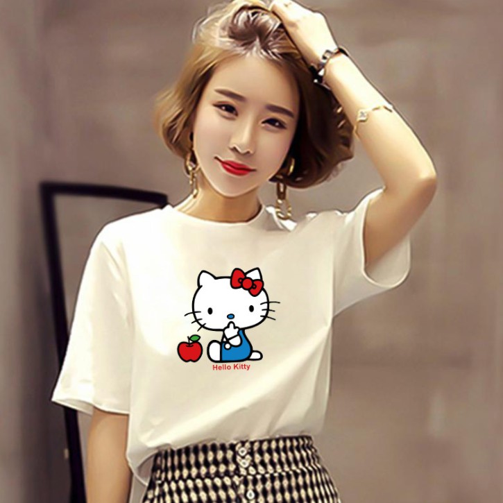Áo thun nữ co giản 4 chiều tay ngắn cổ tròn in hình dễ thương theo mẫu AT06