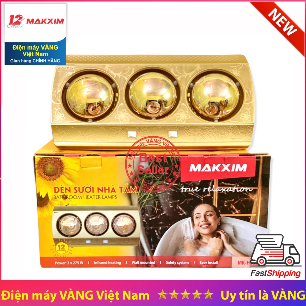 [Mã ELHA22 giảm 5% đơn 300K] Đèn sưởi nhà tắm 3 bóng Makxim HL825 - 825W bảo hành 1 năm chính hãng