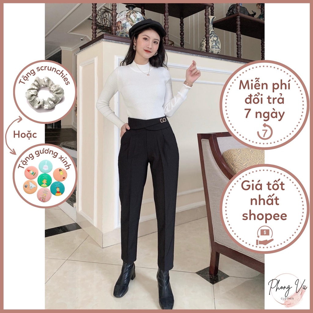 [Tặng quà]Quần baggy nữ PV607,cạp cao,đai chéo,hông chữ v,khóa sườn,vải lụa cực đẹp