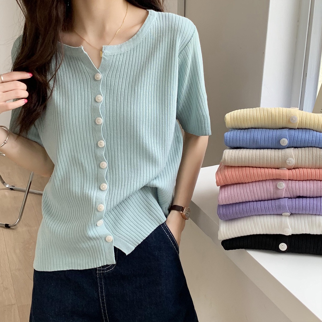 Áo khoác cardigan dệt kim tay ngắn cổ chữ V thời trang mùa hè Hàn Quốc 172091 cho nữ | BigBuy360 - bigbuy360.vn